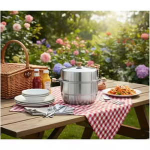 Pentola a Vapore Domestica con Coperchio Combinato a 2 Strati in Acciaio Inox 304 Antiruggine con Manico in Legno, Regalo - Product Image 3