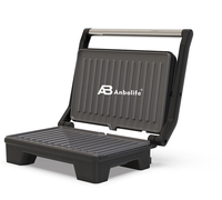 Anbolife HOT 1000W Mini Grill Électrique Sans Fumée pour Intérieur, Appareil de Cuisine Compact, Mini Grill de Contact pour 2 Tranches