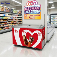 Congélateur commercial à porte vitrée incurvée CE ETL CB pour la présentation de glaces, 408L, contrôle électronique de la température, congélateur profond