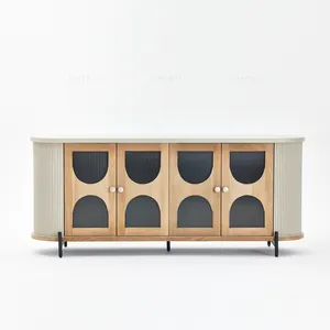 Muebles nórdicos modernos, armario de almacenamiento de pino reciclado de acero, aparador para el hogar para decoración para sala de estar con madera de vidrio