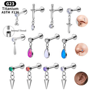 Gaby G23 titanio 16G doble CZ espada ópalo colgante oreja Tragus hélice cartílago Stud encanto gota pendiente Piercing joyería boda - Product Image 1