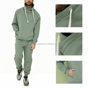 High Quality Fleece Plain High Cross Collar Pullover <b>Hoodie</b> Sweet Wear Over Sized Men <b>Hoodie</b> Sweatpants and <b>Hoodie</b> Set Men - Product Image 3