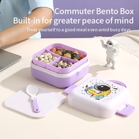 Boîte à lunch pour enfants en PP sans BPA, couvercle en plastique, cuillère-fourchette, poignée de transport, compartiment à double niveau, utilisable au micro-ondes pour l'école et les pique-niques