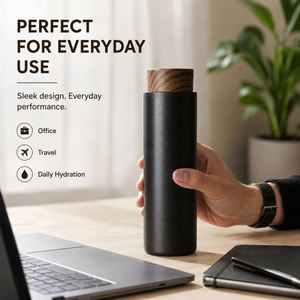 Custom Logo 400ml Vacuum Insulated Stainless Steel Water <b>Bottle</b> with Wood Grain Lid Leakproof Thermal Flask for Corporate Gift - Product Image 2
