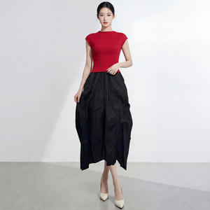 PY 2026 Novedades Vestido Midi de Contraste de Moda para Mujer, Conjunto Plisado Fruncido Holgado Informal, Ropa de Tallas Grandes al por Mayor - Product Image 1