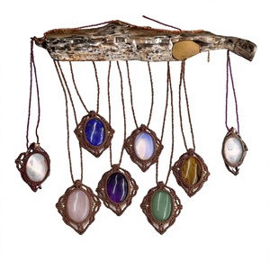Bohemian Natural Gemstone Oval Cabs Necklace Crystal Rhinestone Gold Plated Hand Braided Waxed <b>Rope</b> Unisex Gift Jewelry - Product Image 2
