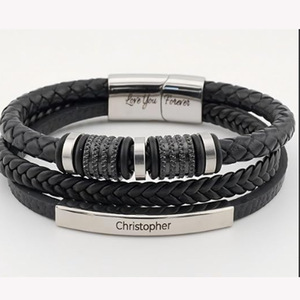 Bracciali in Pelle Intrecciata con Chiusura Magnetica in Acciaio Inox Classica e Logo Personalizzato per Mio Figlio - Product Image 2