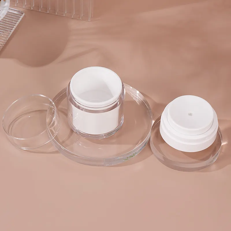 Benutzer definierte 30g 50g 100g doppelwandige Petg Kunststoff verpackung Creme klares Glas für Kosmetik Airless Pump Jar