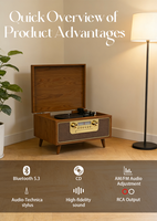 Tourne-disque vinyle haute fidélité avec haut-parleurs intégrés, préampli phono, cartouche magnétique pour construction en bois 5.1