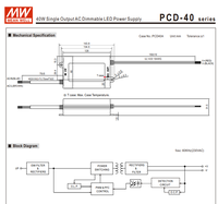 MEAN WELL PCD-40-1050B 39.9W 1050mA 22-38V TRIAC Dimmable Arus Konstan AC-DC Lampu Sorot Tahan Air Aluminium LED Driver
