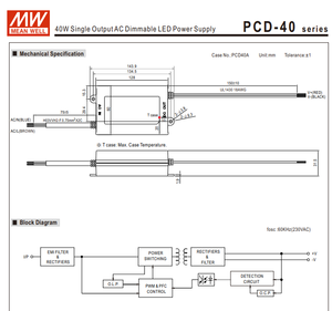 MEAN WELL PCD-40-1050B 39.9W 1050mA 22‑38V TRIAC Dimmable Constant Current LED Driver AC180‑295Vac IP42 - Product Image 3