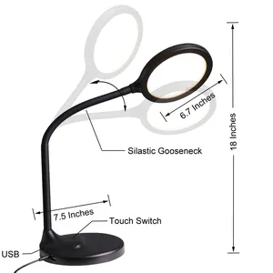 Lâmpada de mesa dobrável e flexível led, proteção para os olhos, controle por toque, carregador usb, para leitura
