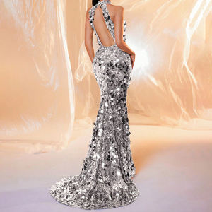 ゴールドスパンコールのバックレスドレス、フィットでエレガント、フォーマルなボール、ウェディング、ゲストの服装に適しています。 - Product Image 6