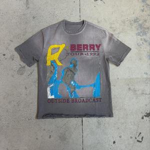 T-shirt con stampa personalizzata stile <span class=keywords><strong>Streetwear</strong></span> <span class=keywords><strong>Vintage</strong></span> pesante 100% cotone Boxy Fit serigrafia grafica ritagliata con lavaggio acido t-shirt - Product Image 1