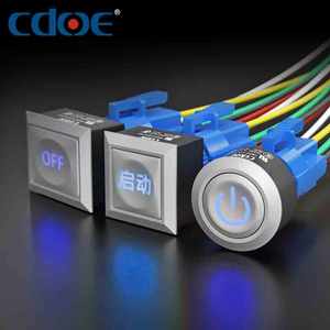 Fabriksprijs 22mm plastic drukknop vierkant rechthoekig knop rond schakelaar waterdicht met LED-verlichting CE - Product Image 1