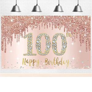 Bannière Joyeux 100e <span class=keywords><strong>Anniversaire</strong></span> Rose Doré en Polyester, Accessoires de Photobooth, Décorations de Fête pour Femmes et Rentrée Scolaire - Product Image 1