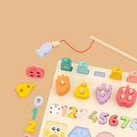 Jeu de pêche magnétique en bois 5 en 1 avec blocs numériques, pièces de fruits, tiges de comptage et motifs de lapins – Jouet éducatif préscolaire pour enfants