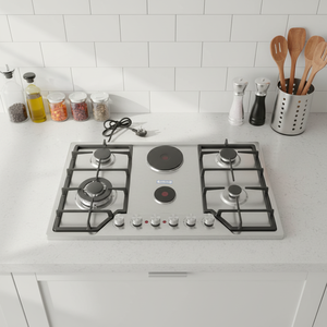 Cuisinière encastrable 4 feux gaz et 2 électriques, appareils électroménagers de cuisine, cuisinière multi-brûleurs, panneau en acier inoxydable, cuisinière double gaz encastrable sur table - Product Image 1