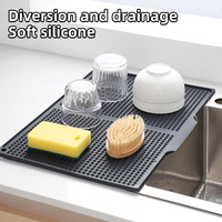 Tapis de séchage de vaisselle en silicone écologique avec rebord auto-drainant, tapis antidérapant pour évier, pour comptoir de cuisine et vaisselle
