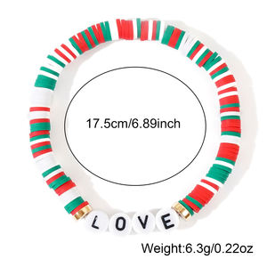 Go2boho-Pulsera de cuentas con letras Heishi para Navidad, arcilla polimérica roja, verde y blanca, pulsera elástica apilable para mujeres y niñas - Product Image 6