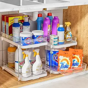 可堆叠厨房餐具室组织和存储拉出药品柜组织器柜下水槽组织器和存储