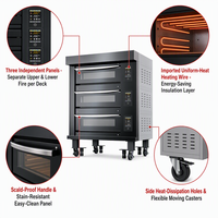 Four de boulangerie commercial électrique en acier inoxydable de qualité supérieure, type fil chauffant, 3 niveaux, 6 plateaux, 16,5 kW, garantie 1 an sur les pièces