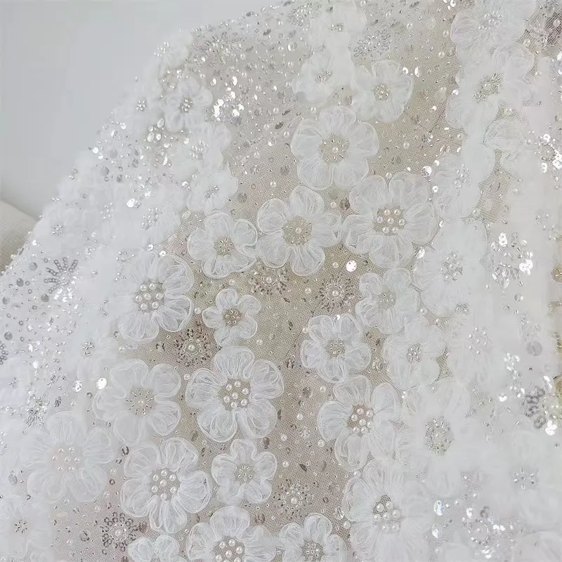 Tissu africain en dentelle 3D 2022 de haute qualité avec perles brodées, paillettes nigérianes françaises pour mariage