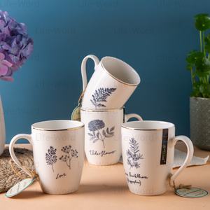 Vente en gros de tasses botaniques en céramique verres en porcelaine avec imprimés végétaux et garnitures dorées tasses à café quotidiennes pour la maison et le bureau - Product Image 2