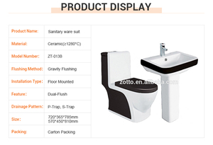 Ensemble de sanitaires en céramique blanc et noir moderne, élégant lavabo sur pied, cuvette de toilette, ensemble d'accessoires de salle de bain populaire - Product Image 5