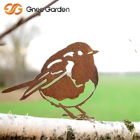 Ornement d'art en métal pour oiseaux de jardin extérieur résistant aux intempéries en acier corten avec support