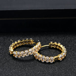 Pendientes de Aro Ovalados de Lujo con Circonita Cúbica Totalmente Pavimentada, Grandes y Brillantes, Estilo Tenis, para Fiesta y Noche, Venta al por Mayor - Product Image 3