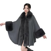 Poncho châle en fausse fourrure de lapin tricoté épais pour femme, anti-plis, avec manches chauve-souris et bouton unique, style streetwear