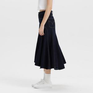 Jupe en jean personnalisée 100 % coton, haute qualité, vintage, noire, foncée, plissée, taille haute, longueur midi pour femme - Product Image 4