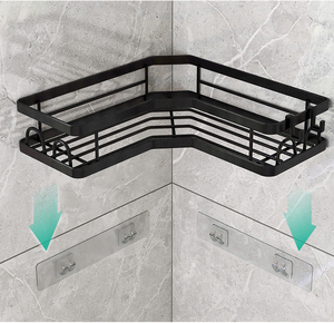 Étagère de <span class=keywords><strong>douche</strong></span> d'<span class=keywords><strong>angle</strong></span> multifonctionnelle antirouille avec crochets pour lavabo de salle de bain, noire - Product Image 4