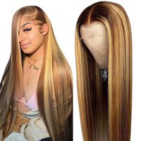 Peluca de Cabello Humano Liso con Reflejos, Pelucas de Encaje HD para Mujeres Negras, Sin Pegamento, Pre-Desplumada con Cabello de Bebé