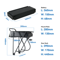 Batterie de vélo électrique au lithium 36V 48V 52V 15AH pour porte-bagages arrière, compatible avec moteurs 8Fun 250W 500W 750W 1000W