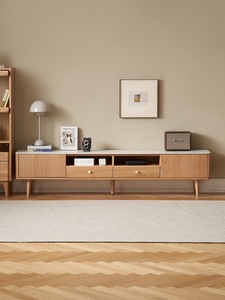 <span class=keywords><strong>Mueble</strong></span> para <span class=keywords><strong>TV</strong></span> de Estilo Nórdico Moderno, <span class=keywords><strong>Madera</strong></span> de <span class=keywords><strong>Roble</strong></span> Macizo, Color Natural y Nogal Negro, con Superficie de Piedra Sinterizada - Product Image 3