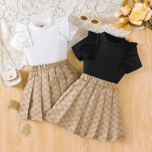 Luxury Baby Clothes Girls O-neck Cotton T-shirt Classic Printed Skirt Clothing For Girls 4-7Y Clothing Sets For Skin Care