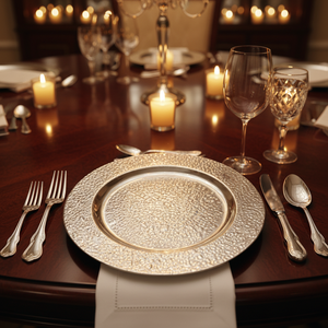 יוקרה אלגנטית כסף זהב עגול זכוכית התמזגו הגשת מנות ארוחת ערב החתונה - Product Image 3