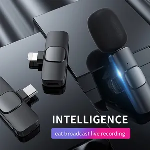 Mikrofon Lavalier nirkabel Plug-Play K9, mikrofon untuk iPhone iPad Android