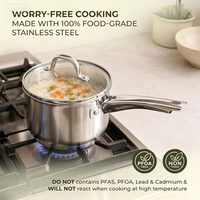 Casserole en acier inoxydable de 3 QT avec couvercle en verre |   Mini-casserole chauffe-lait/beurre non revêtue, compatible induction, gaz, électrique et lave-vaisselle