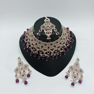 <b>Gold</b> Plated Brass Pearl Zircon Kundan Ethnic Bridal Jewelry <b>Set</b> Choker Necklace Drop Earrings Tikka Wedding Anniversary - Product Image 2