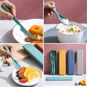 ชุดช้อนส้อมมีดแบบพกพา 3-in-1 ทำจากฟางข้าว พร้อมกล่องแบบด้าน  โลโก้สั่งทำได้  ทันสมัย เป็นมิตรกับสิ่งแวดล้อม - Product Image 3