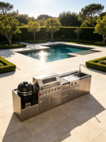 Îlot de barbecue extérieur en acier inoxydable, armoire de cuisson modulaire, barbecue au charbon Kamado avec évier