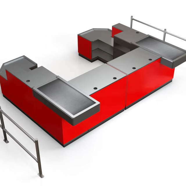 Jiachenxin Supermarket Metallic Cold Rolled Steel Electric Checkout Counter with Conveyor Belt