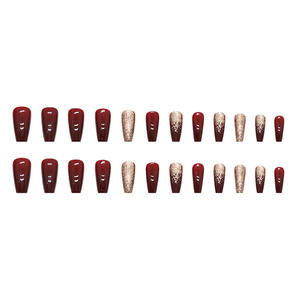 <span class=keywords><strong>Faux</strong></span> <span class=keywords><strong>ongles</strong></span> de mariée français <span class=keywords><strong>bordeaux</strong></span> scintillants dorés, couvrance totale, en plastique, longue durée, pour les fêtes - Product Image 6