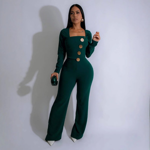 <span class=keywords><strong>Tuta</strong></span> sportiva Casual elegante da <span class=keywords><strong>donna</strong></span> con <span class=keywords><strong>maniche</strong></span> <span class=keywords><strong>lunghe</strong></span> larghi bottoni larghi Body rosso e nero tute in tinta unita alla moda - Product Image 1