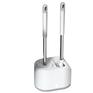 Toilet Brush Holder Dual Brush Wall Mounted <b>Floor</b> Standing Set Ergonomic Design For Bathroom <b>Cleaning</b> - Product Image 5