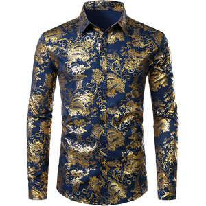 white christmas dresses Men's Satin Fashion Shirt with Printed Detail – Pavini main image 0
