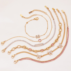 Bracciale a Catena J&D Placcato <span class=keywords><strong>Oro</strong></span> 18K in Acciaio Inossidabile con Farfalla di Zirconi Rosa e Bianchi Classico e di Tendenza - Product Image 3